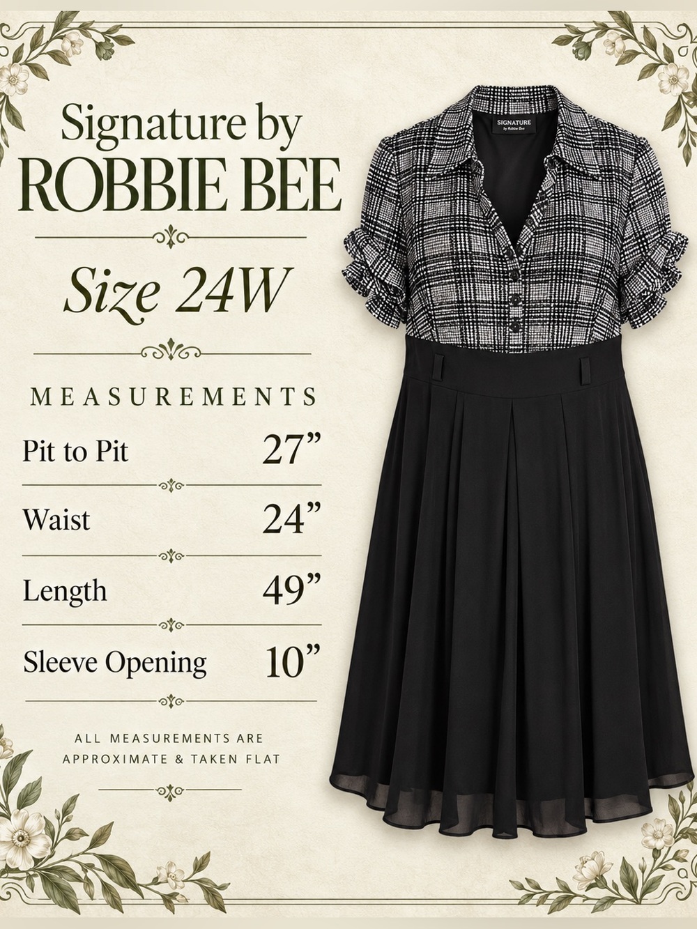 Signature by Robbie Bee Plaid Black Midi Dress Plus 24W - Picture 7 of 7